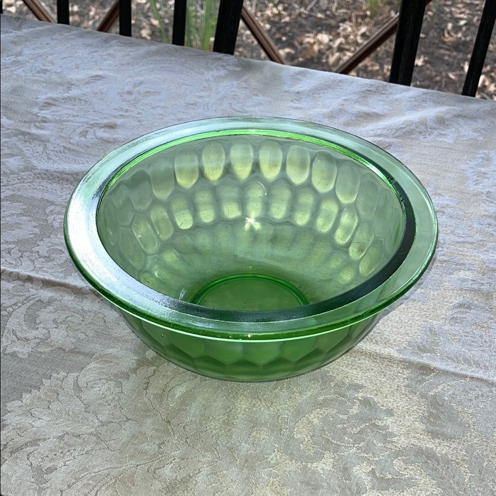 Jeannette glass Hex Optic Depression Era Vaseline Green Glass Bowl